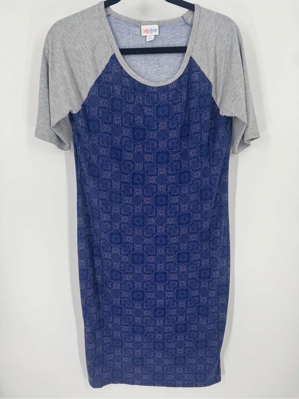 LuLaRoe Navy & Gray Geometric Raglan Tunic Dress